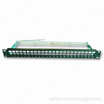 180° 19-inch Rack Mount 24-port UTP Blank Patch Panel for Cat 5e/Cat 6 FTP Keystone Jack